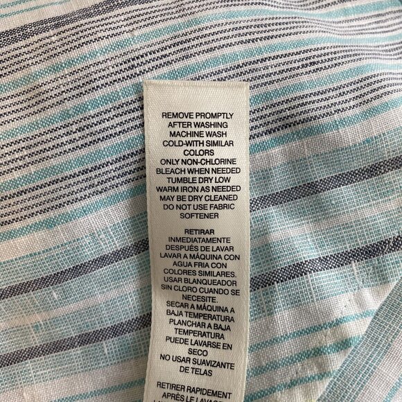 Chicos No-Iron 100% Linen Blue White Green Chevron Striped Button-Up Shirt - Picture 8 of 8